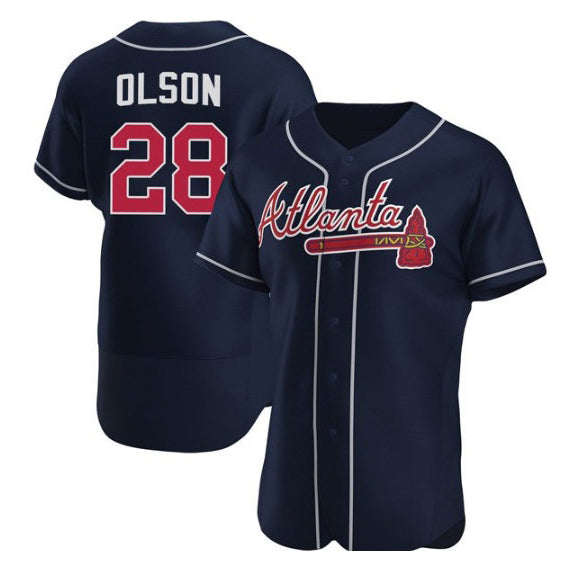 Atlanta Braves #28 Matt Olson Navy MWATKINS Flex Base Stitched Jersey