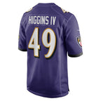 B.Ravens #49 Jay Higgins IV Purple MWATKINS Team Game Jersey