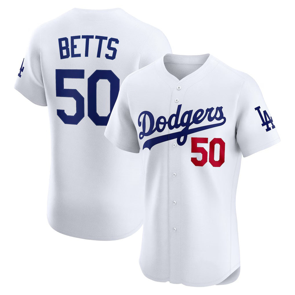 Los Angeles Dodgers #50 Mookie Betts White MWATKINS Home Elite Player Jersey