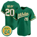 Oakland Athletics #20 Zack Gelof Green MWATKINS 2024 Limited With Rickey Henderson Patch Stitched Jersey