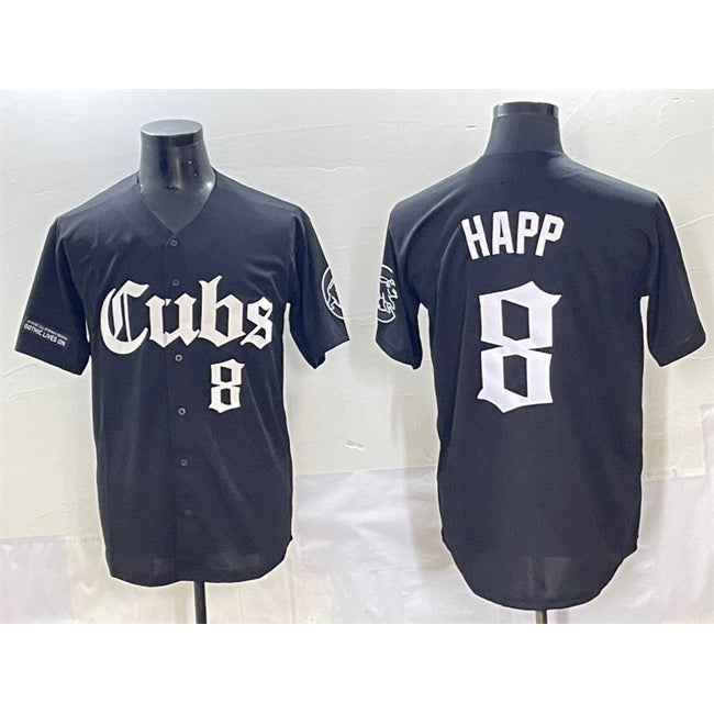 Chicago Cubs #8 Ian Happ Black MWATKINS 'Gothic North Side Edition' Vapor Premier Limited Stitched Jersey