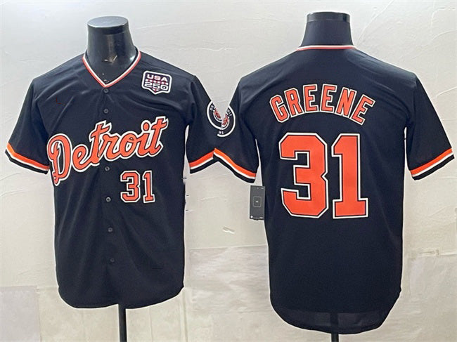 Detroit Tigers #31 Riley Greene Navy MWATKINS 2026 Alternate USA 250' Patch Vapor Premier Limited Stitched Jersey