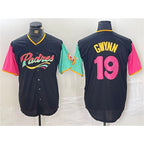 San Diego Padres #19 Tony Gwynn Black MWATKINS City Connect Cool Base Stitched Jersey 2