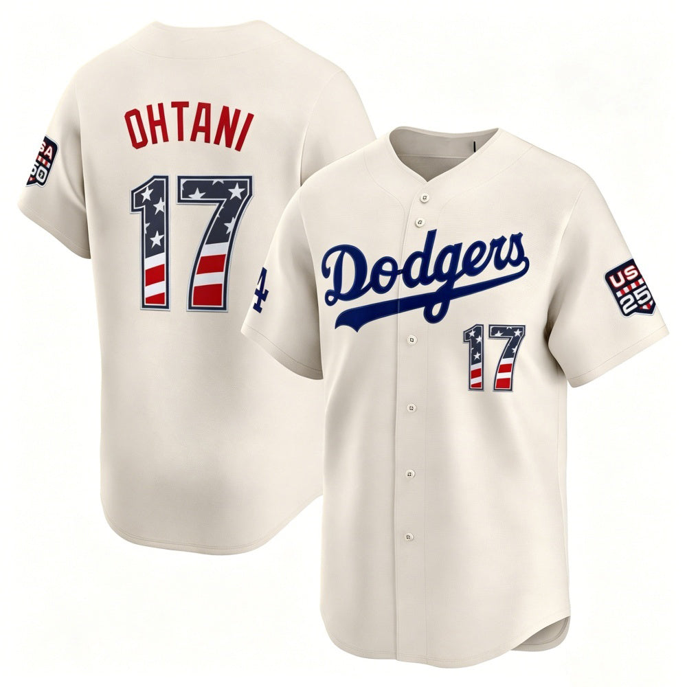 Los Angeles Dodgers #17 Shohei Ohtani Cream MWATKINS USA 250 Fourth of July Limited Stitched Jersey