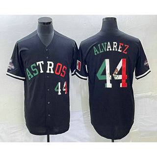 Houston Astros #44 Yordan Alvarez Number Mexico Black MWATKINS Cool Base Stitched Jersey