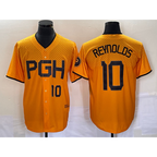 Pittsburgh Pirates #10 Bryan Reynolds Number Gold MWATKINS 2023 City Connect Stitched Jersey 2