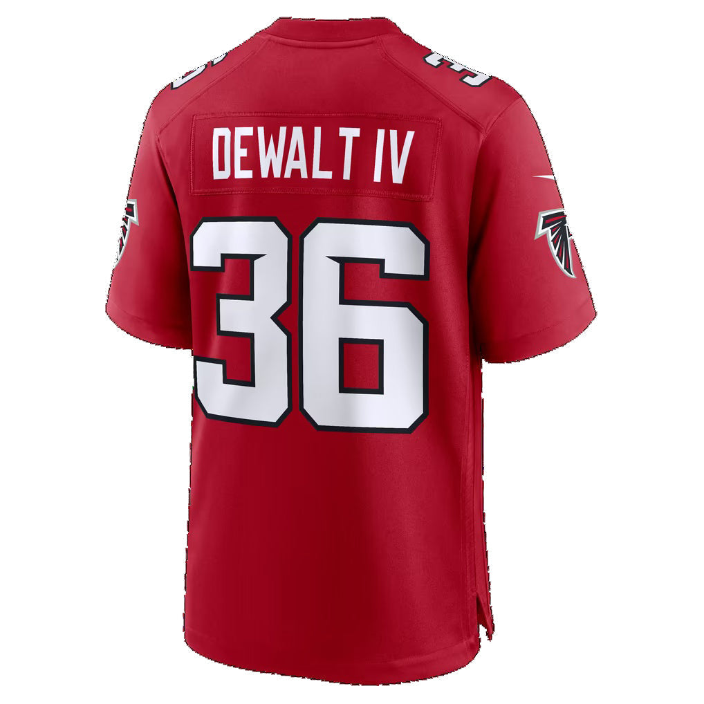 A.Falcons #36 Malcolm DeWalt IV Red Team Game Football jersey MWATKINS