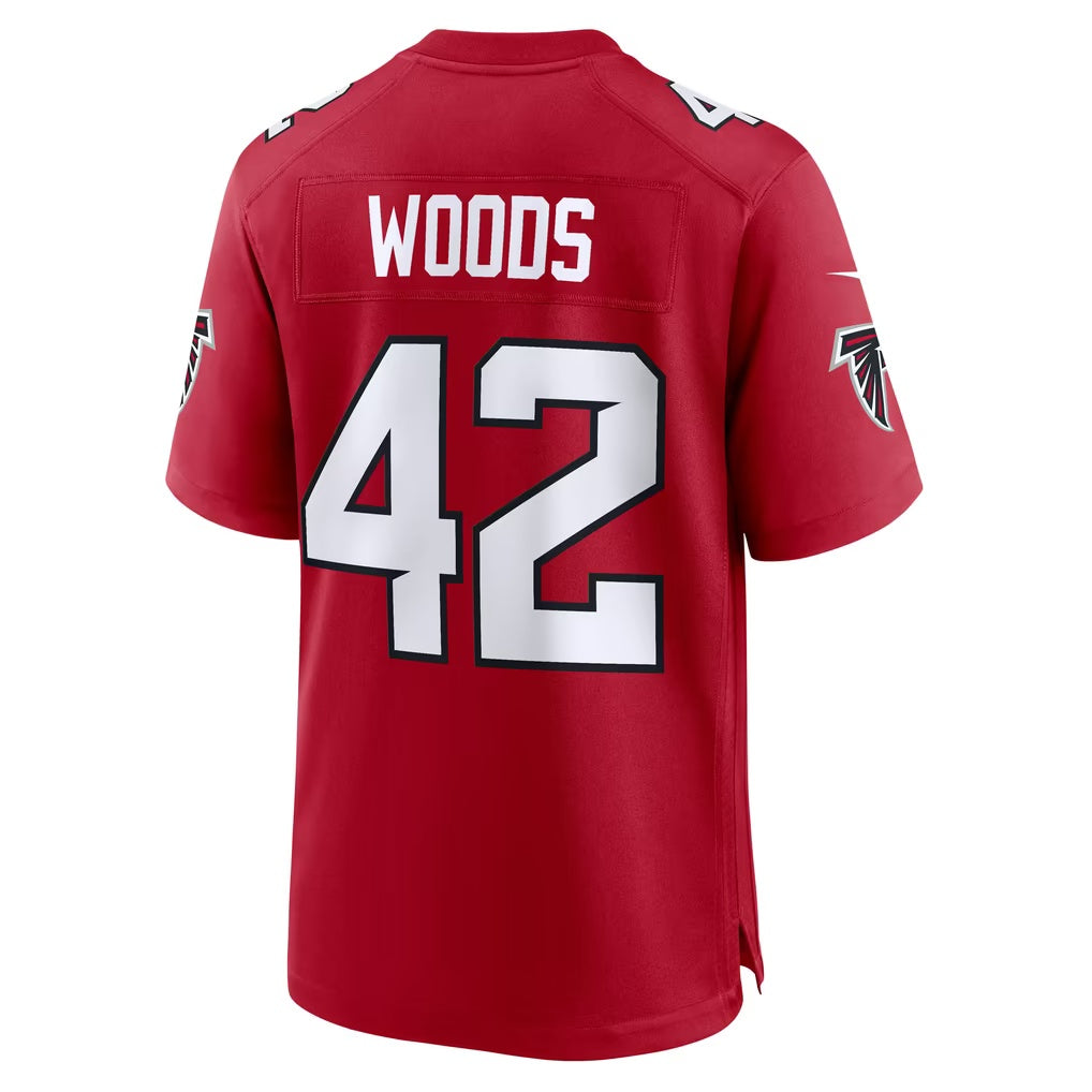 A.Falcons #42 Josh Woods Red Team Game Football jersey MWATKINS