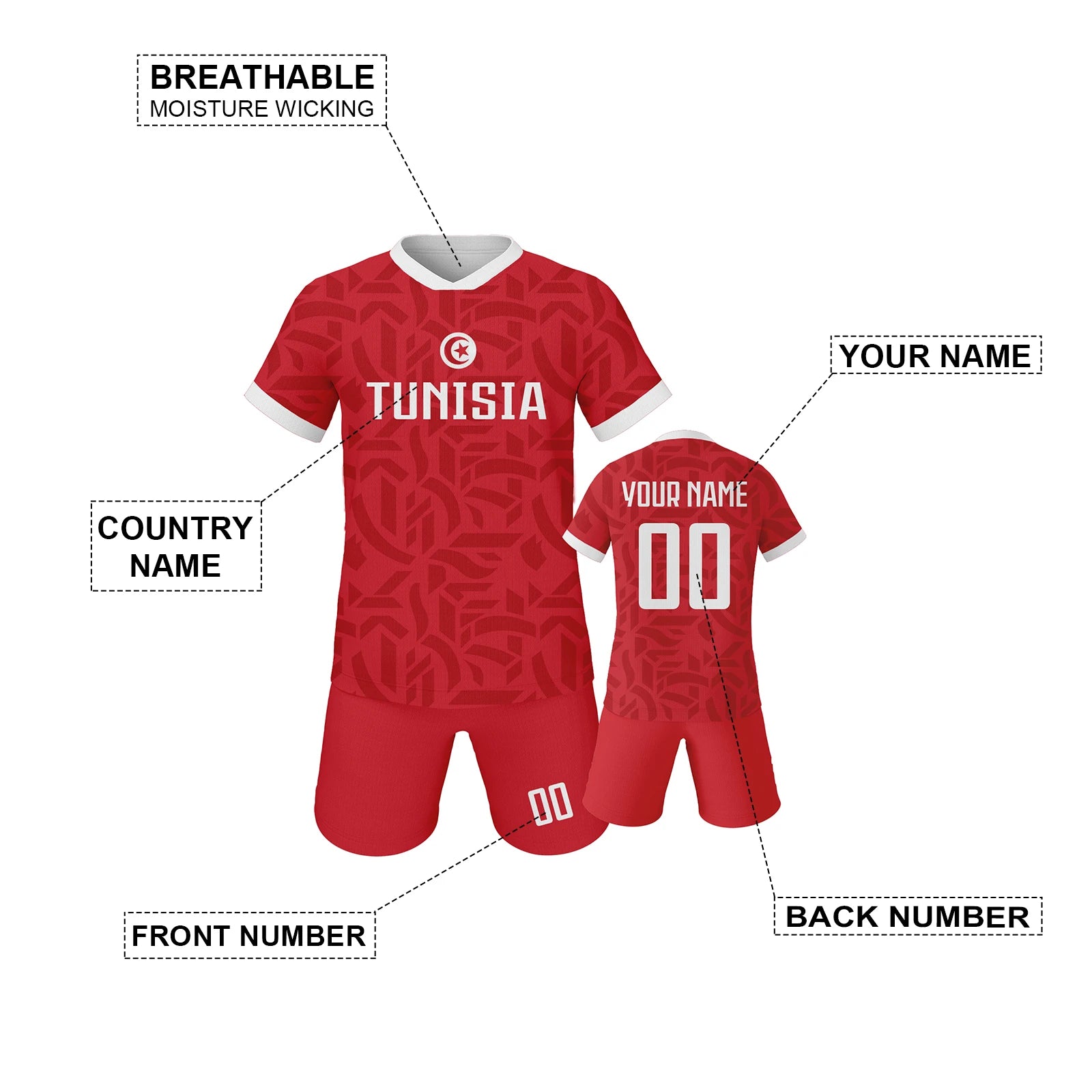 Custom Kids Tunisia Soccer Jersey Set Youth Football Uniform Personalized Name Number National Team Training Kit for Boys Girls
