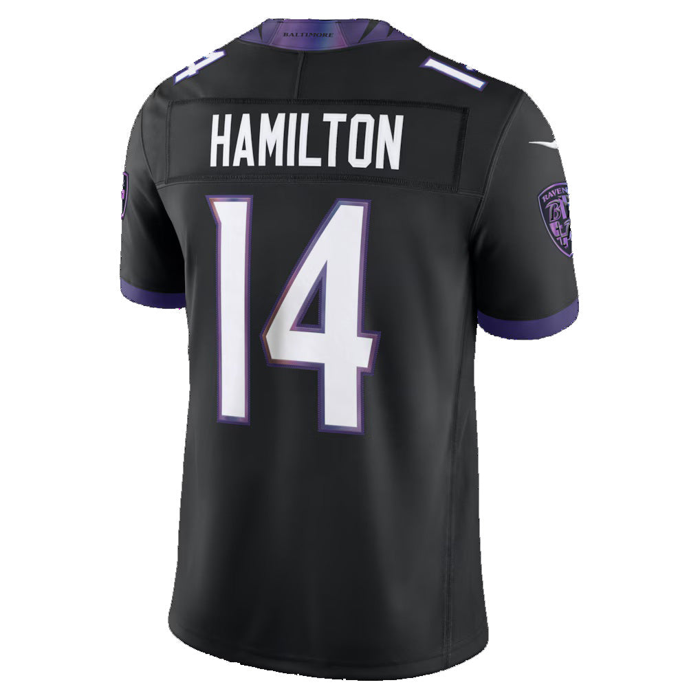 B.Ravens #14 Kyle Hamilton Black Alternate Vapor F.U.S.E. Limited Stitched Football Jerseys