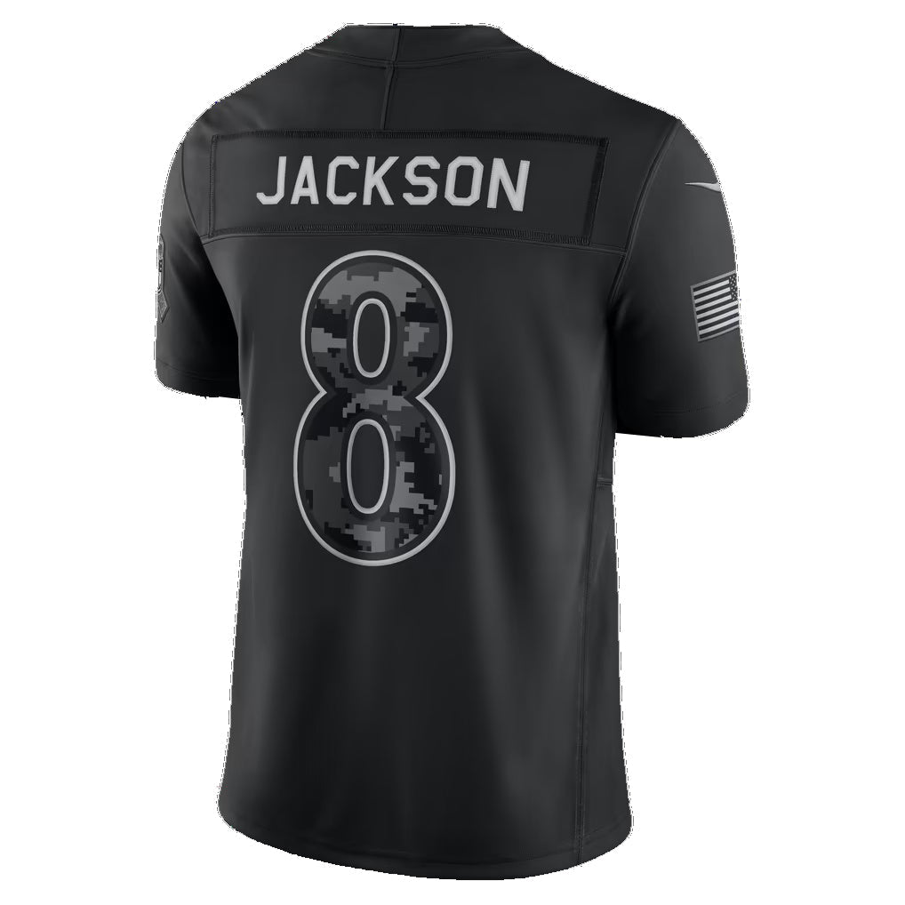 B.Ravens #8 Lamar Jackson Black 2026 Salute to Service Stitched Limited Football jersey MWATKINS