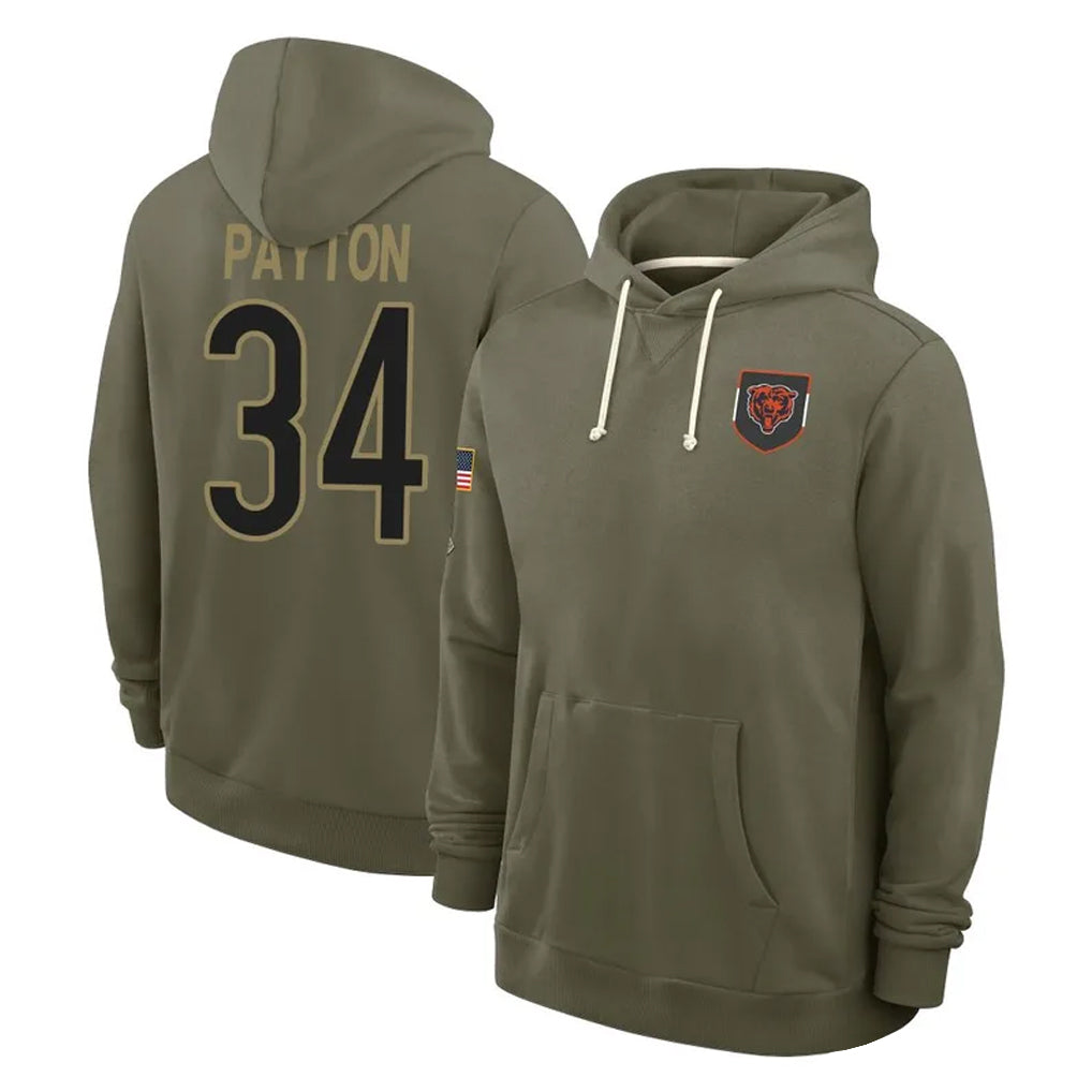 MWATKINS C.Bears #34 Walter Payton Player Olive Salute to Service Pullover Hoodies Limited Stitched Jerseys