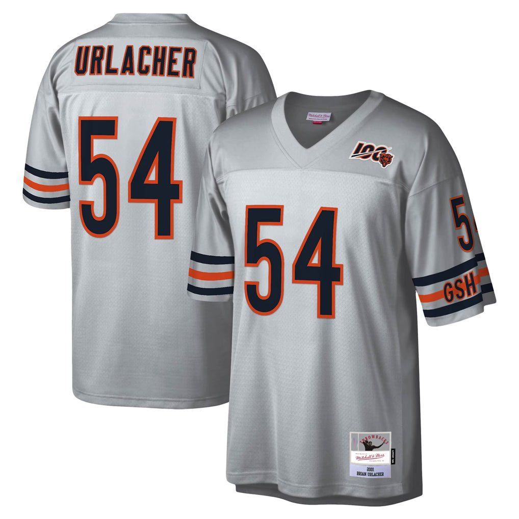 MWATKINS C.Bears #54 Brian Urlacher Player Silver Mitchell & Ness Legacy Replica Stitched Jerseys