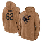 MWATKINS C.Bears #62 Joe Thuney Player Brown Salute to Service Pullover Hoodies Limited Stitched Jerseys