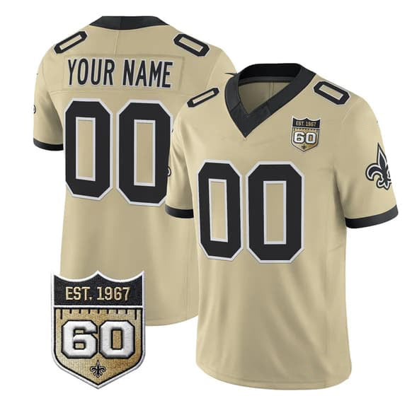Custom NO.Saints Active Player Gold F.U.S.E. 60th Anniversary Patch Vapor Limited Stitched Football Jerseys
