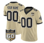 Custom NO.Saints Active Player Gold F.U.S.E. 60th Anniversary Patch Vapor Limited Stitched Football Jerseys