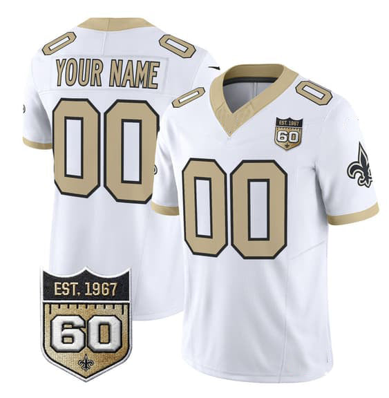 Custom NO.Saints Active Player White F.U.S.E. 60th Anniversary Patch Vapor Limited Stitched Football Jerseys