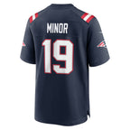 NE.Patriots #19 Kobee Minor Navy Team Game Jersey MWATKINS
