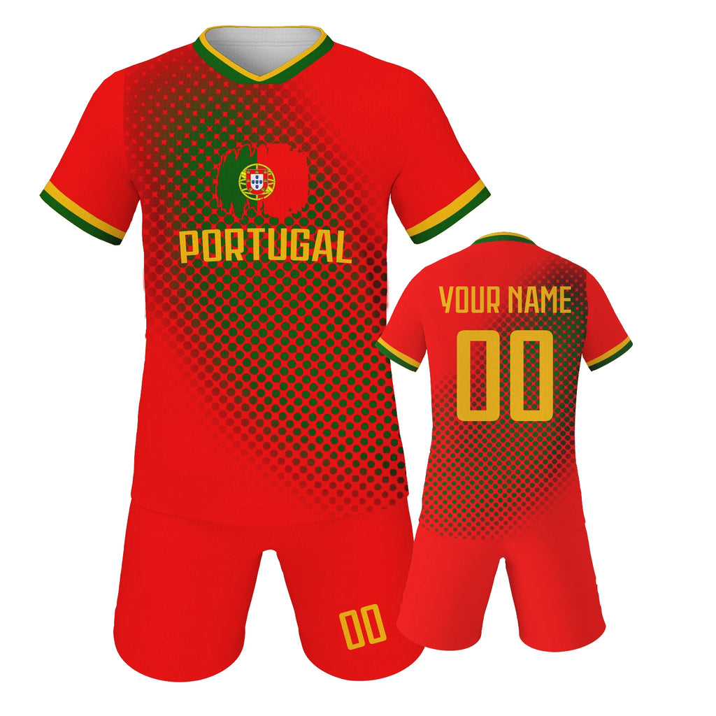 Kids Portugal Soccer Jersey Customizable Name Number Football Kit Team Club Uniforms Boys Girls Children Soccer Gifts 3-14Y