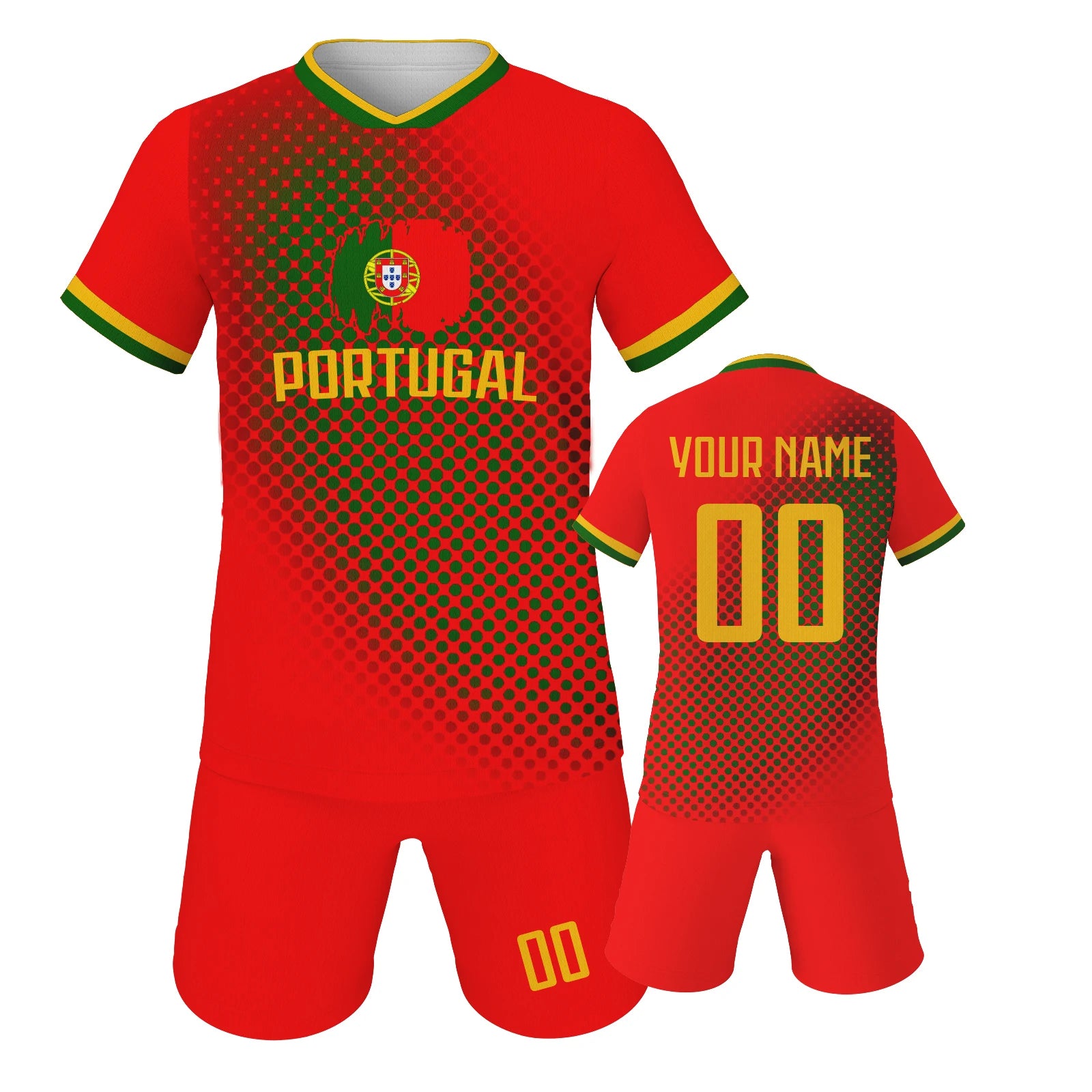 Kids Portugal Soccer Jersey Customizable Name Number Football Kit Team Club Uniforms Boys Girls Children Soccer Gifts 3-14Y