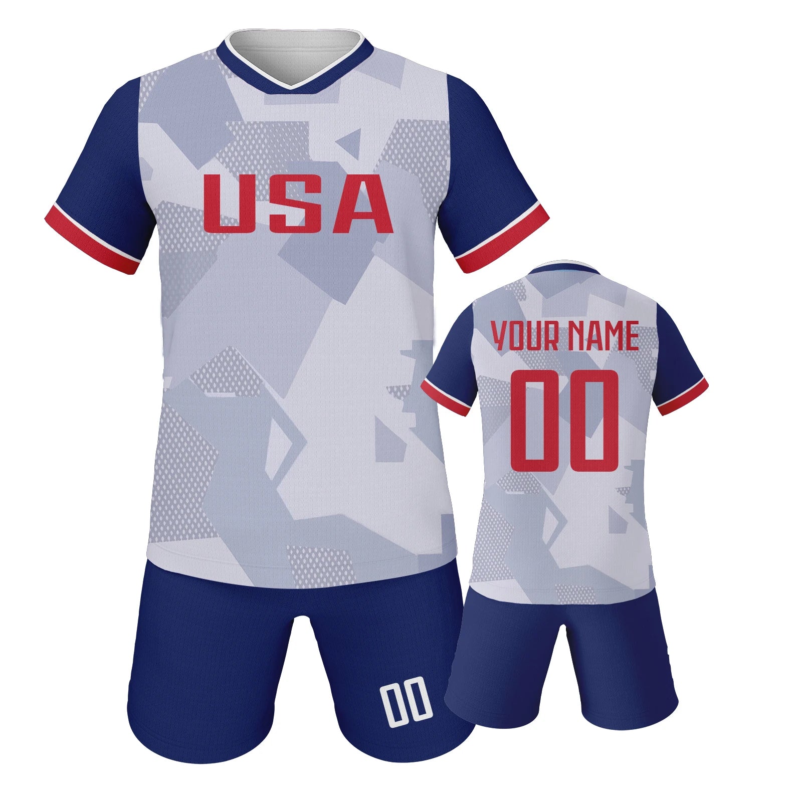 USA Kids Football Set Custom Soccer Jersey Shorts Personalized Name Number Team Training Uniform for Boys Girls Youth Fans