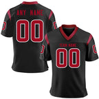 Custom American Football Jersey Black Red Print Football Shirt with Team Name Number Football Top Men Women Kids Youth Jersey