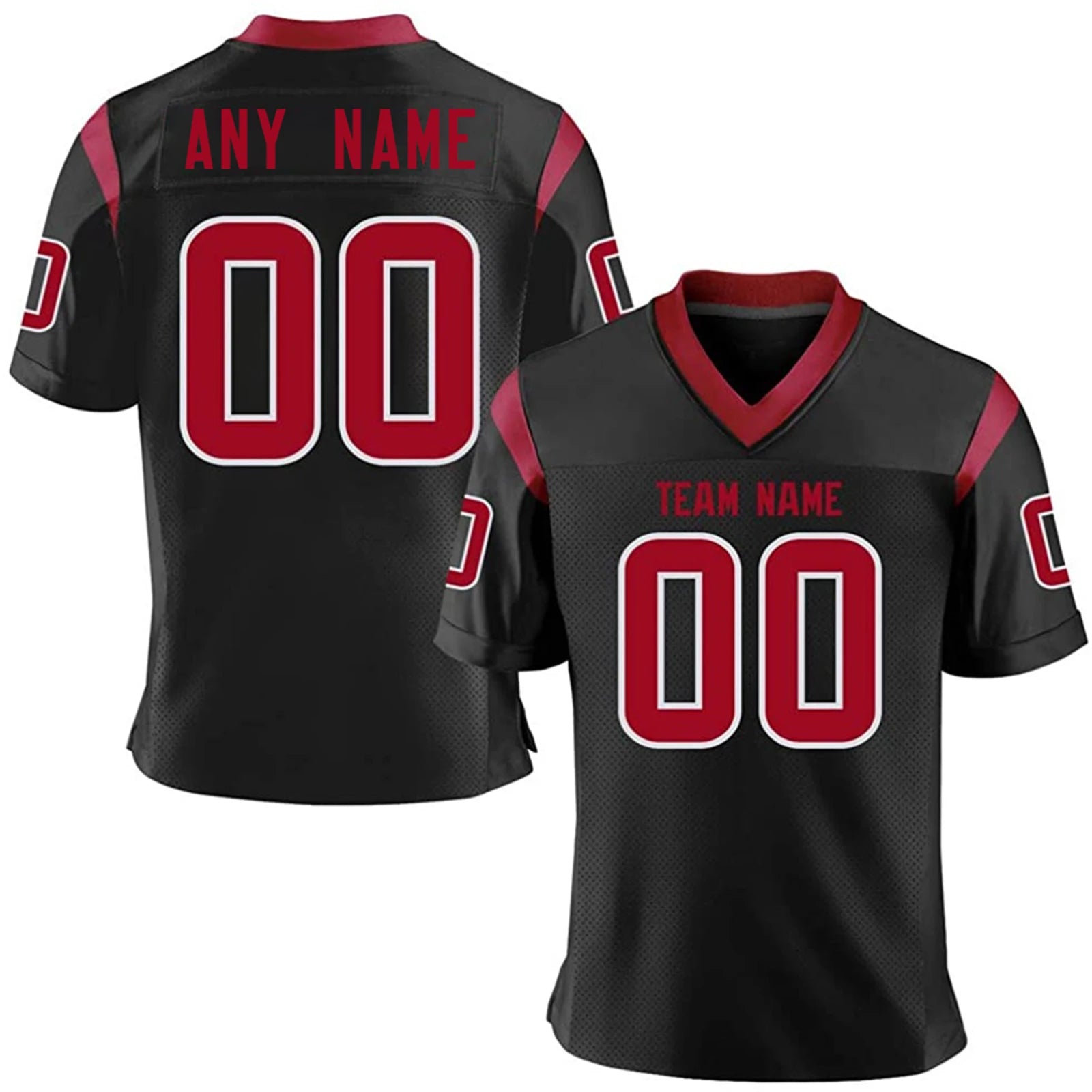 Custom American Football Jersey Black Red Print Football Shirt with Team Name Number Football Top Men Women Kids Youth Jersey