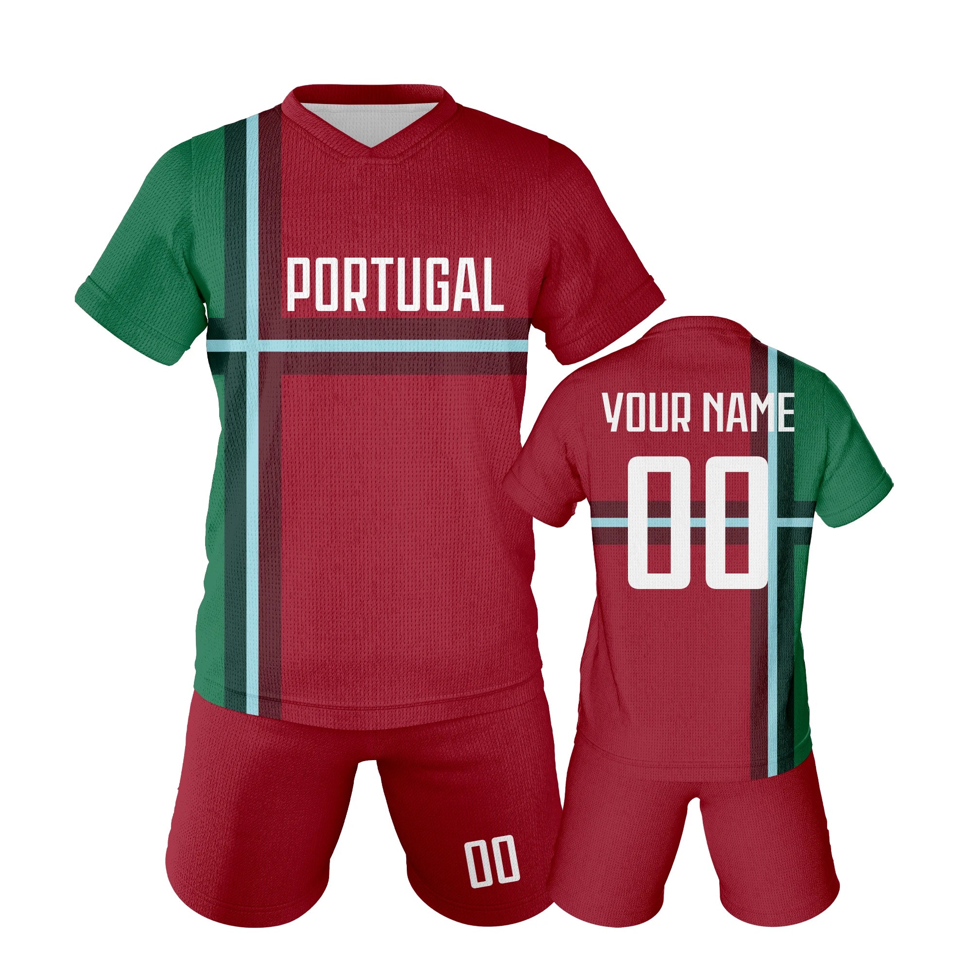 Custom Kids Portugal Soccer Jersey Set with Name Number Personalized Football Kit Team Club Uniforms Boys Girls Soccer Gifts