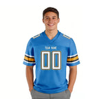 Custom American Football Jersey Blue White Personalized Printed Team Name Number Men Women Youth Kids Sports Fans Gift Uniform