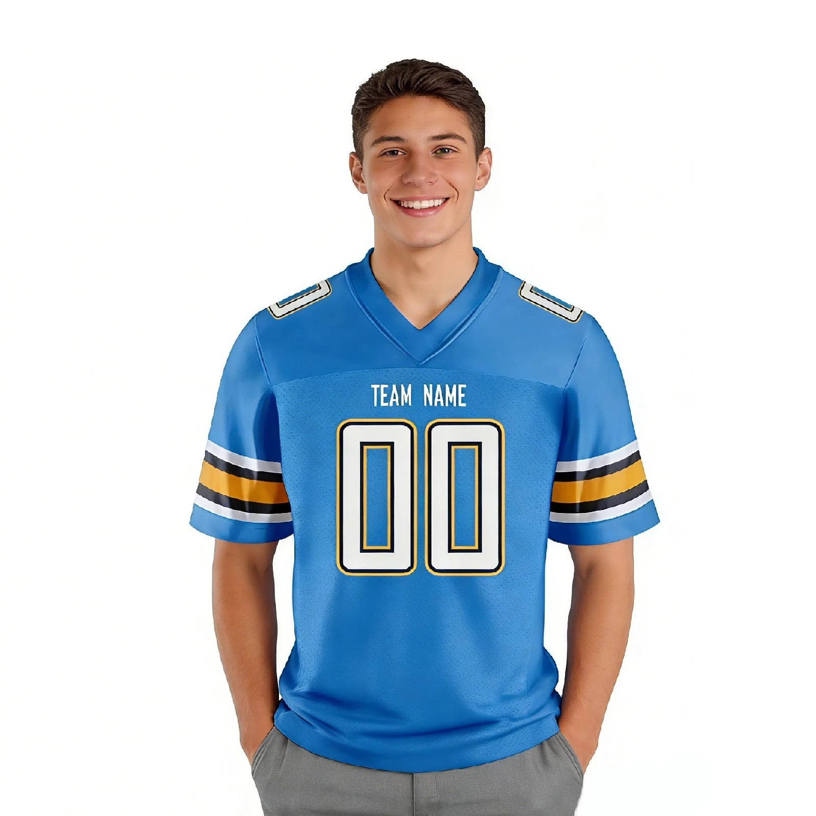 Custom American Football Jersey Blue White Personalized Printed Team Name Number Men Women Youth Kids Sports Fans Gift Uniform