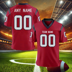 Custom American Football Jersey Black Red Print Football Shirt with Team Name Number Football Top Men Women Kids Youth Jersey