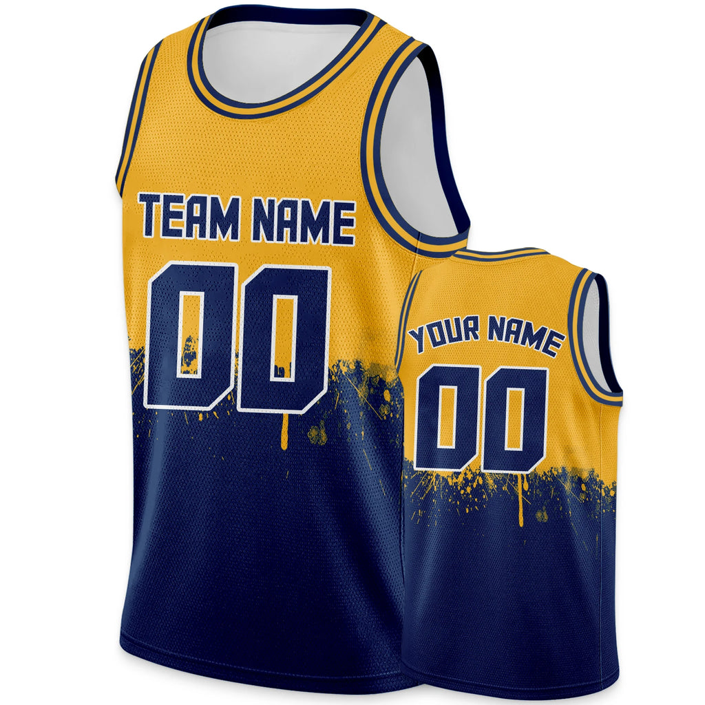 Custom Basketball Jersey Gold Navy Personalized Printed Your Own Name Number Logo Men/Women/Kids Quick Dry Sleeveless Shirts