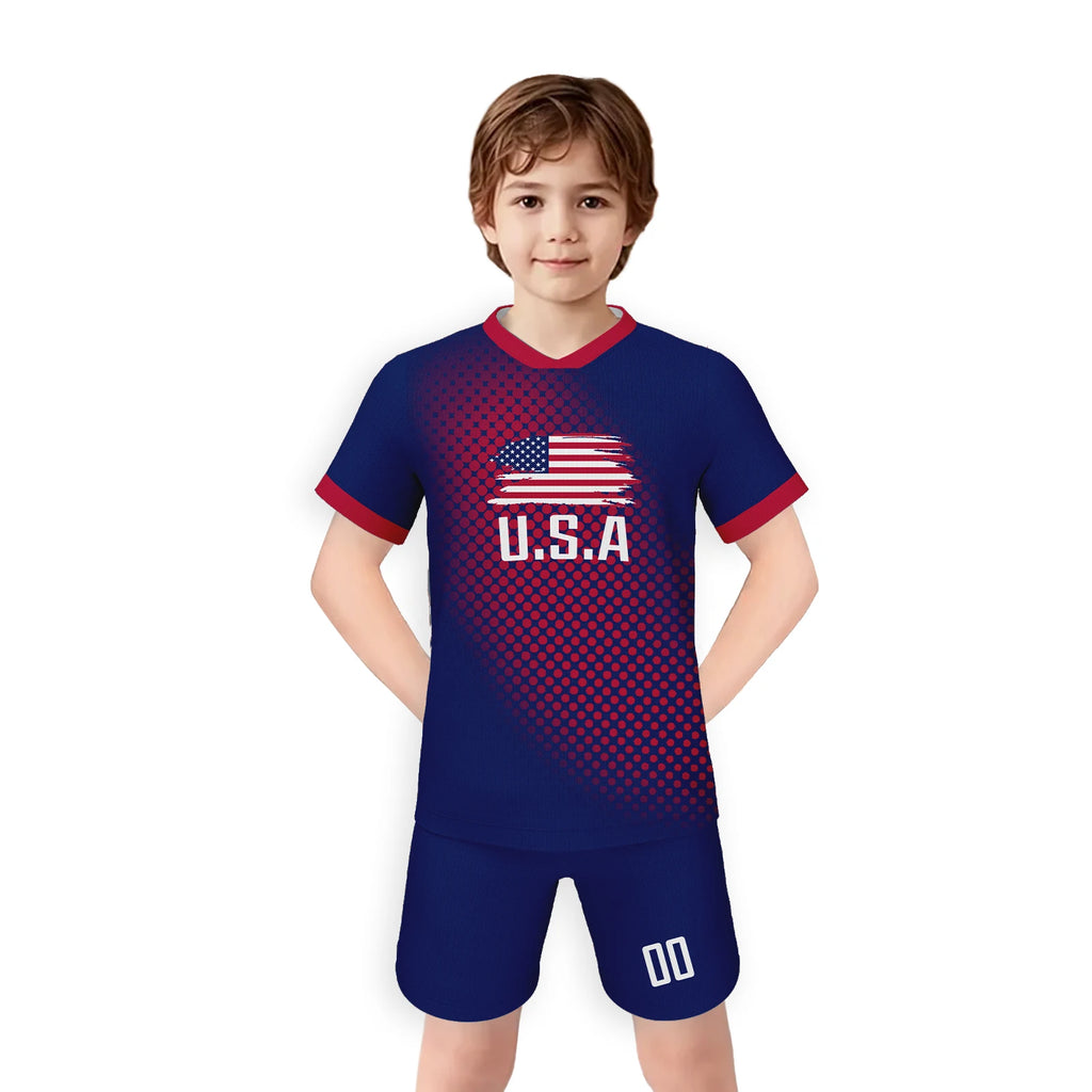 USA Kids Football Set Custom Soccer Jersey Shorts Personalized Name Number Team Training Uniform for Boys Girls Youth Fans