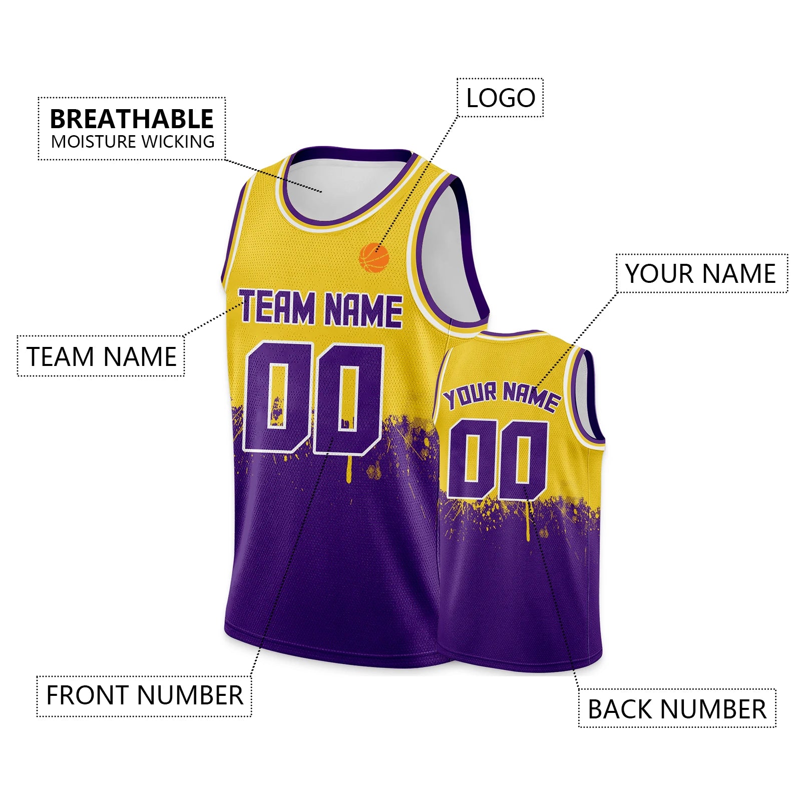 Custom Basketball Jersey Gold Navy Personalized Printed Your Own Name Number Logo Men/Women/Kids Quick Dry Sleeveless Shirts