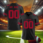 Custom American Football Jersey, Black Red Football Shirt, Personalized Printed Team Name Number, Men Women Youth Kids Jerseys