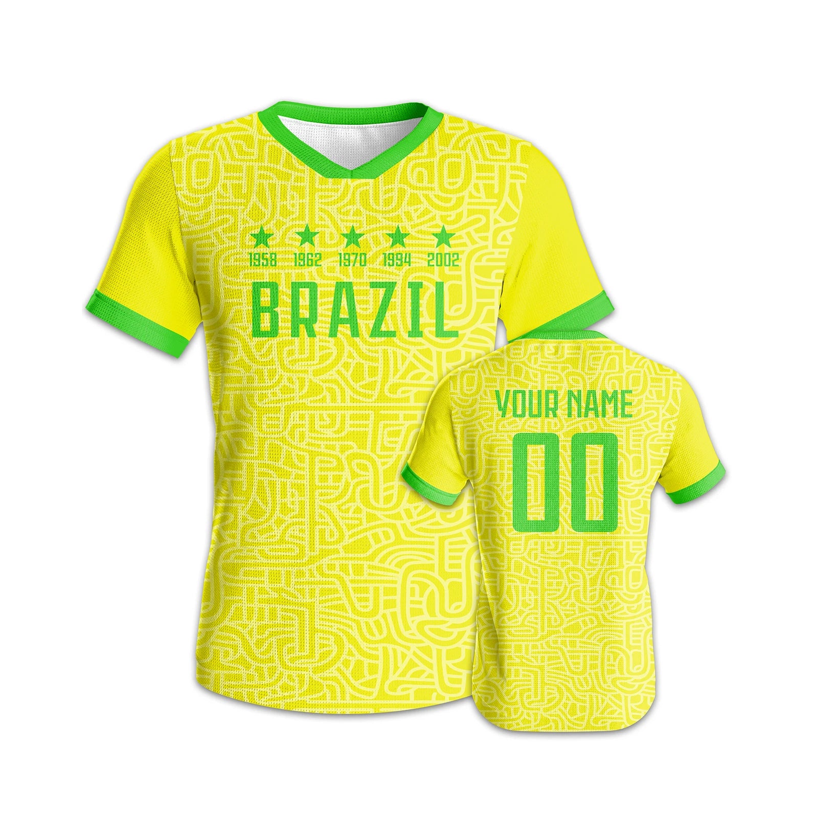 Personalized Brazil Soccer Jersey Custom Name Number Breathable V-Neck Football Team Shirt for Men Women Kids