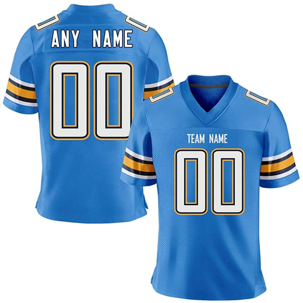 Custom American Football Jersey Blue White Personalized Printed Team Name Number Men Women Youth Kids Sports Fans Gift Uniform