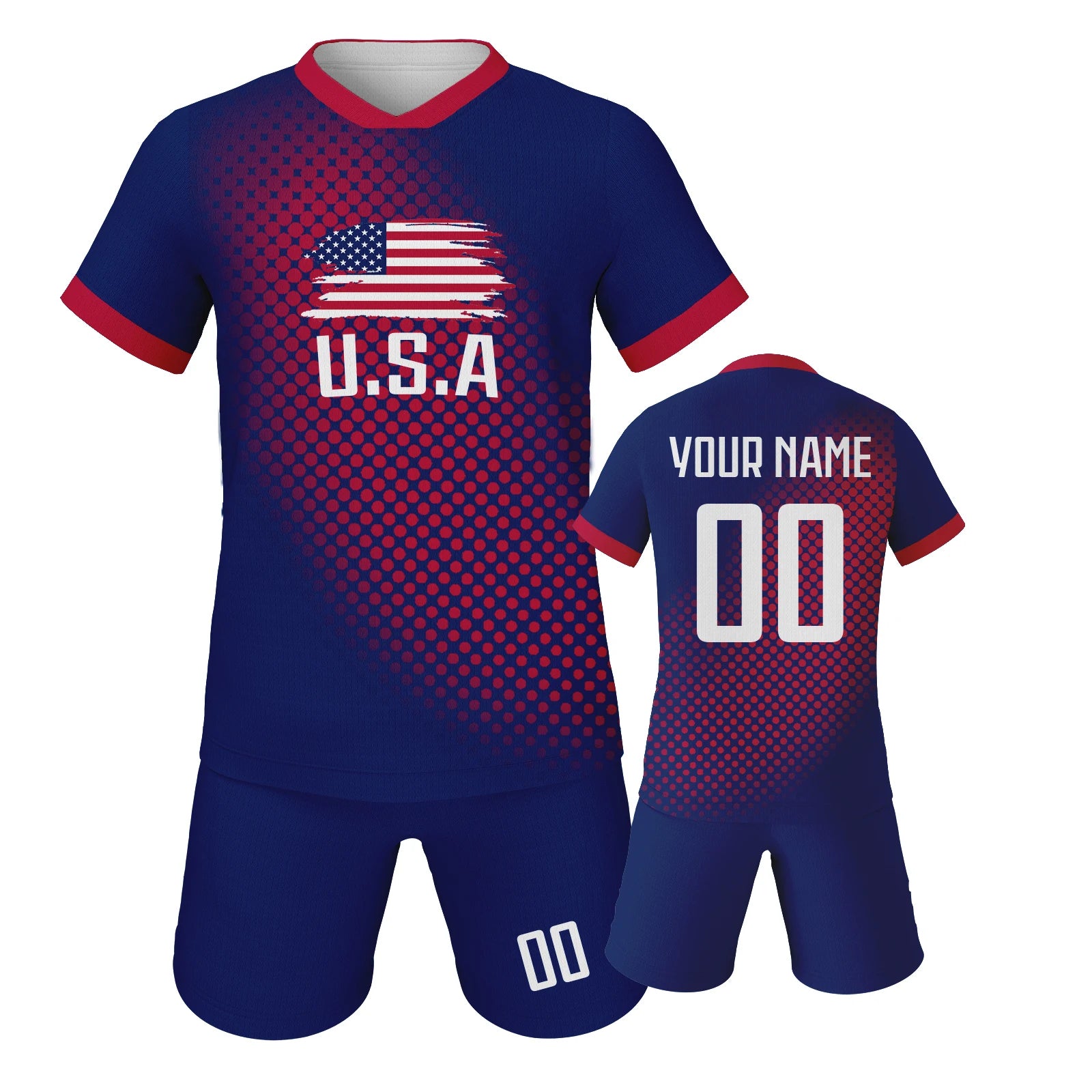 USA Kids Football Set Custom Soccer Jersey Shorts Personalized Name Number Team Training Uniform for Boys Girls Youth Fans