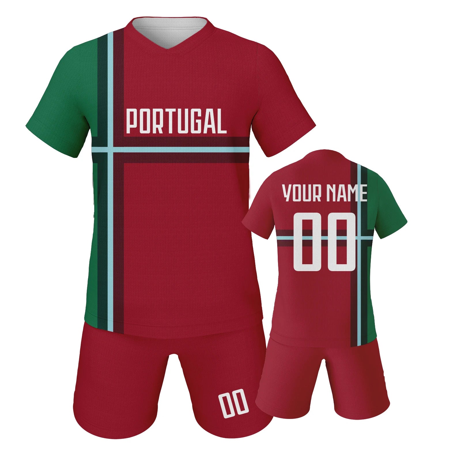 Custom Kids Portugal Soccer Jersey Set with Name Number Personalized Football Kit Team Club Uniforms Boys Girls Soccer Gifts