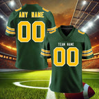Custom Gold Green American Football Jersey for Men Women Youth Personalized Printed Team Name Number Football Shirt