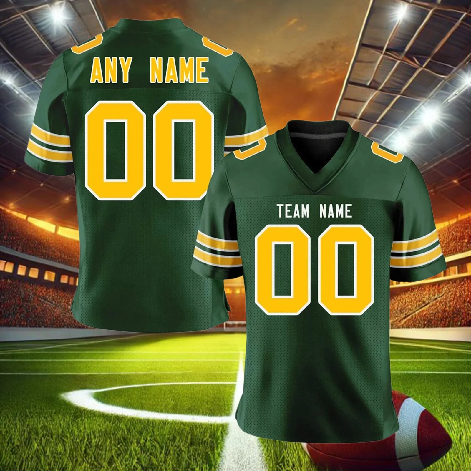 Custom Gold Green American Football Jersey for Men Women Youth Personalized Printed Team Name Number Football Shirt