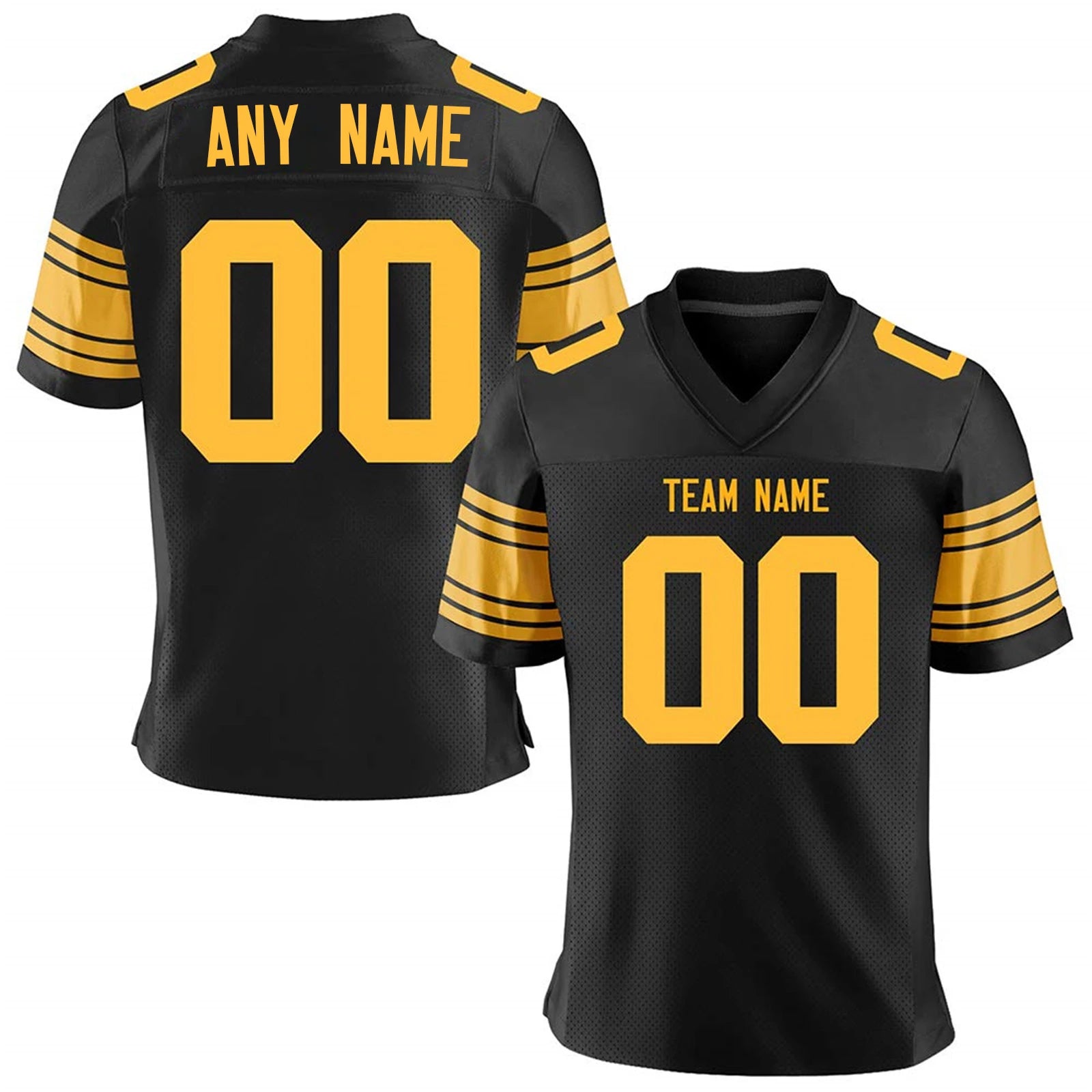 Personalized American Football Jersey Gold Short Sleeves, Printed Team Name Number Football Top, Men Women Youth Kids Fans Gift