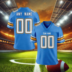 Custom American Football Jersey Blue White Personalized Printed Team Name Number Men Women Youth Kids Sports Fans Gift Uniform