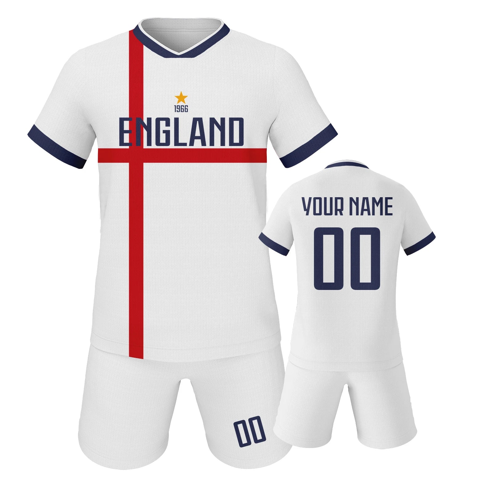Custom England Soccer Jersey Kids Football Uniform Set Personalized Name Number Youth Team Training Kit for Boys and Girls