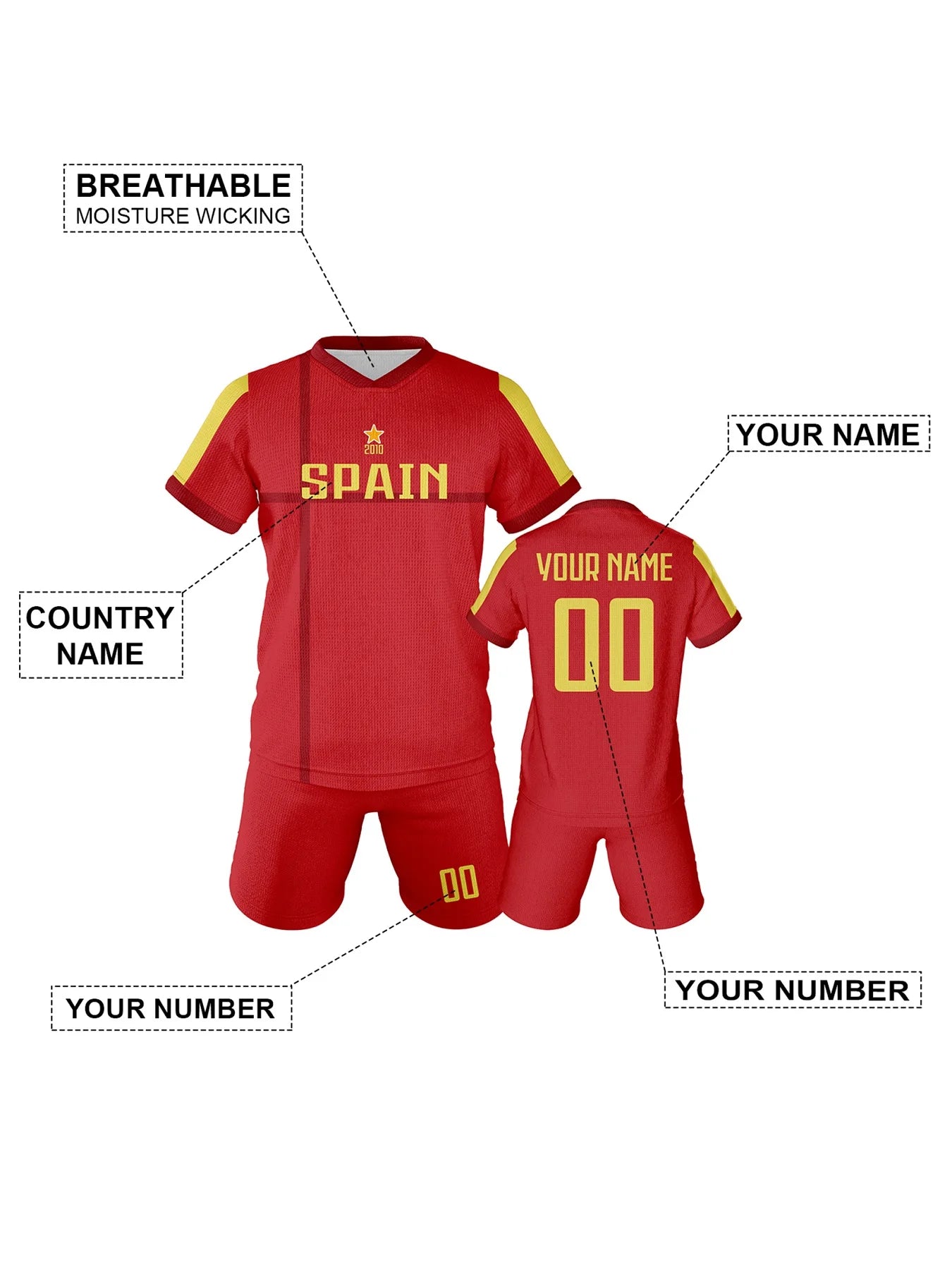 Spain Custom Soccer Jersey Sets Football Kit Kids Training Outfit Club Personalized Name Number Soccer Uniform for Boys ï¼?Girls