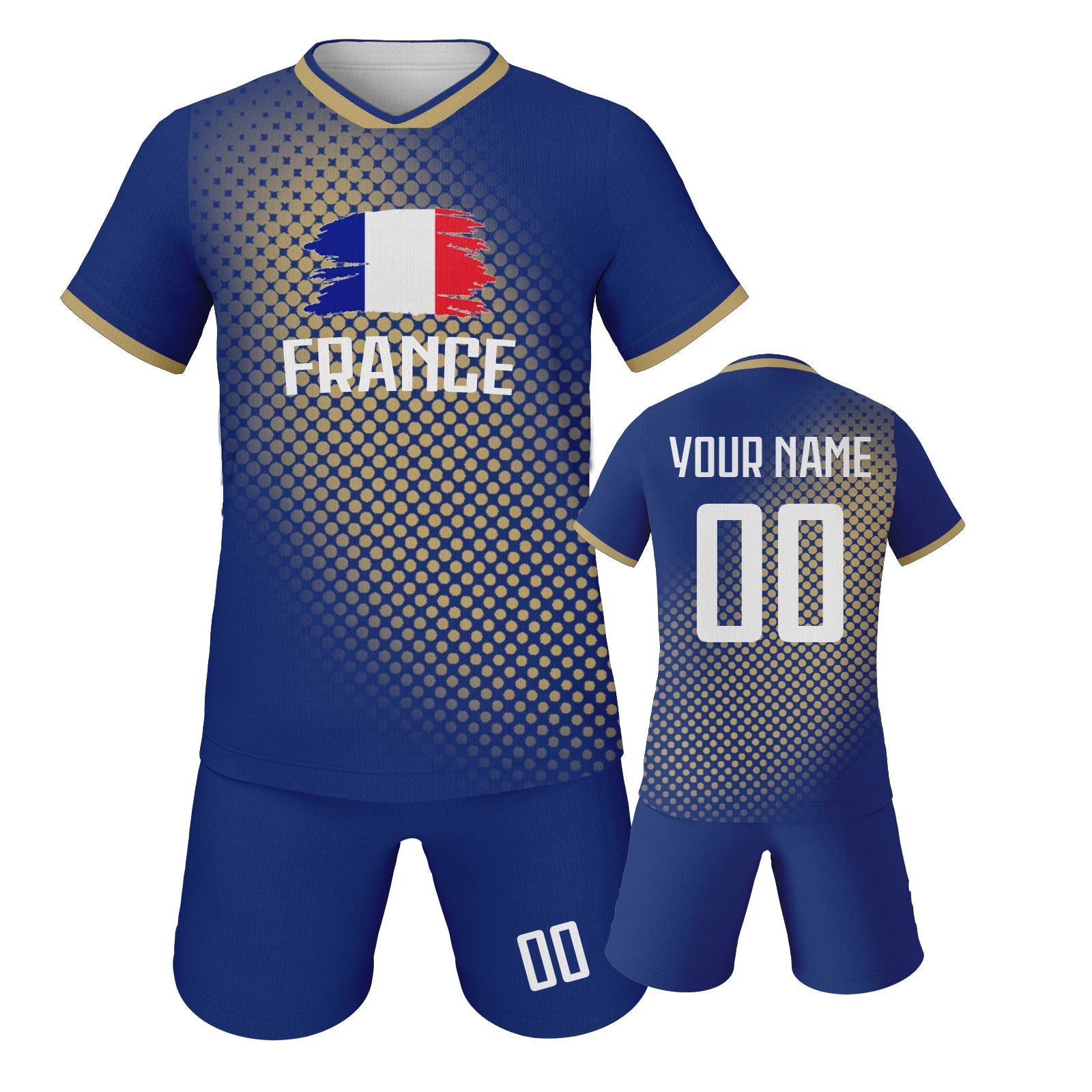 Personalized Soccer Jersey Shorts France Kids Football Shirts with Name Number Team Training Outfit Breathable Youth Soccer Kit