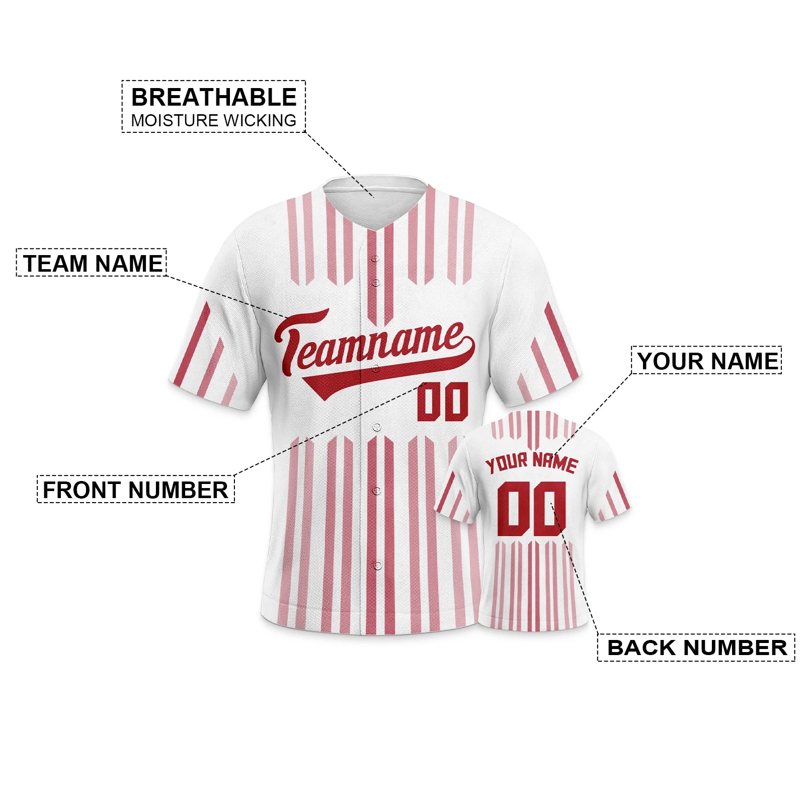 Custom Baseball Jersey Red White Baseball Shirts Personalized Printed Team Name Number Sports Uniform for Adults Kids Boys