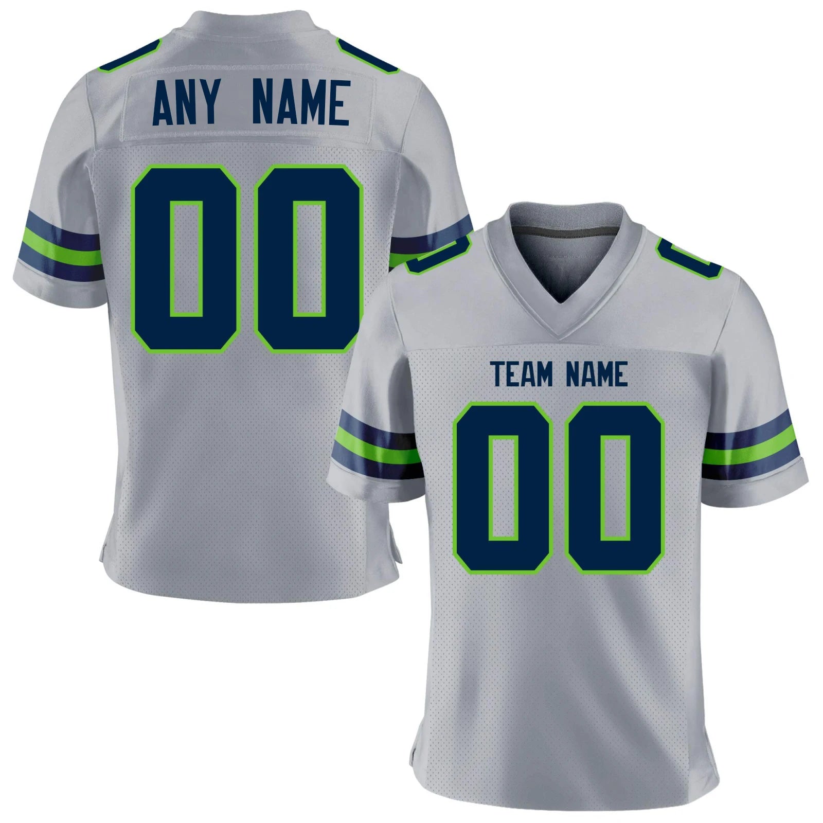 Personalized Gray Green American Football Jersey Custom Print Team Name Number Training Jersey Men Women Youth Fans Shirt