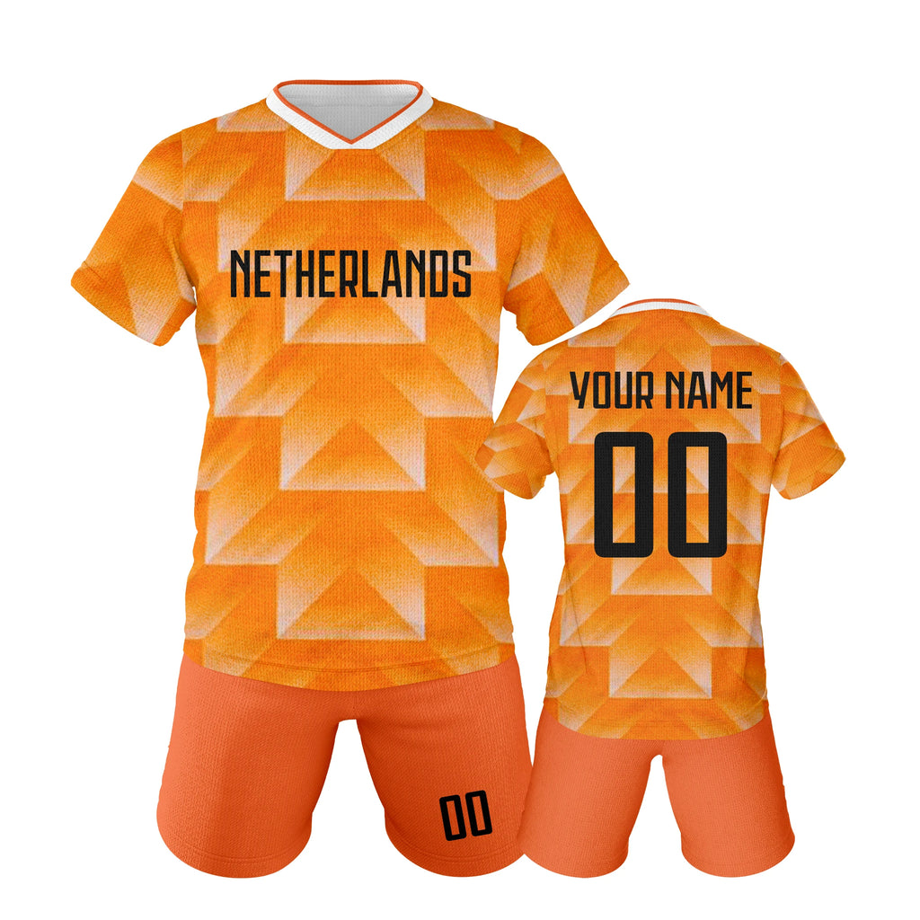 Customized Netherlands Soccer Jersey and Shorts Dutch Kids Football Set Breathable Soccer Training Uniform for Boys Girls
