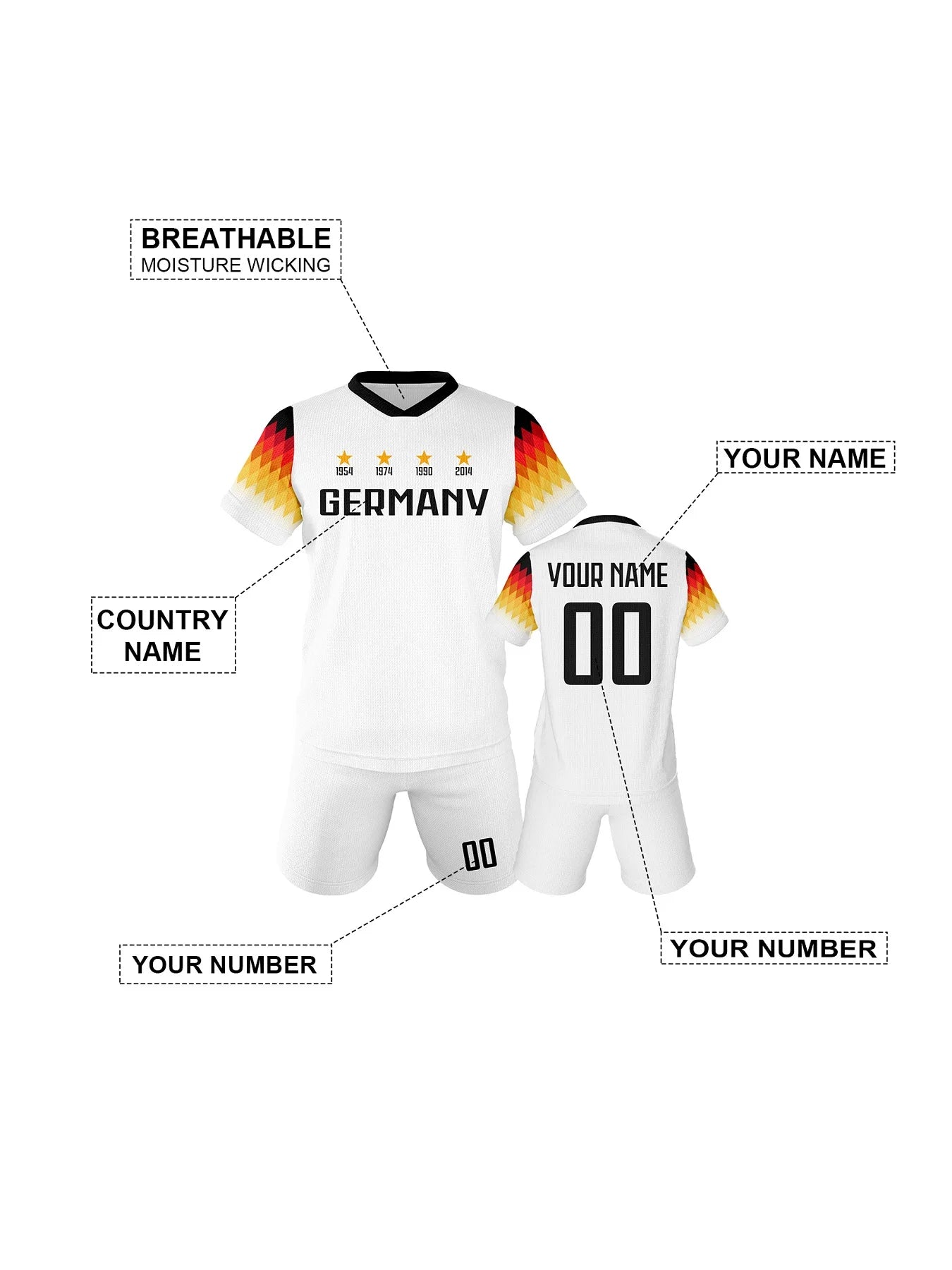 Custom Kids Soccer Jersey Shorts Germany Football Set with Personalized Name and Number School Team Club Training Jerseys